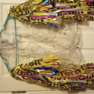 Costume Harley Quinn confetti jacket, bandeau top and shorts